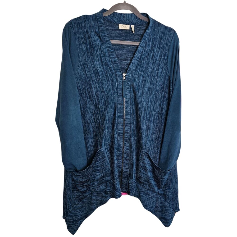 LOGO by Lori Goldstein Size M Longline Casual Asymmetric Zip Up Cardigan Heather